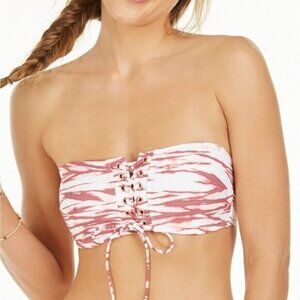 Hula Honey Juniors' Wild Waters Printed Lace-Front Bandeau Bikini Top, Size M